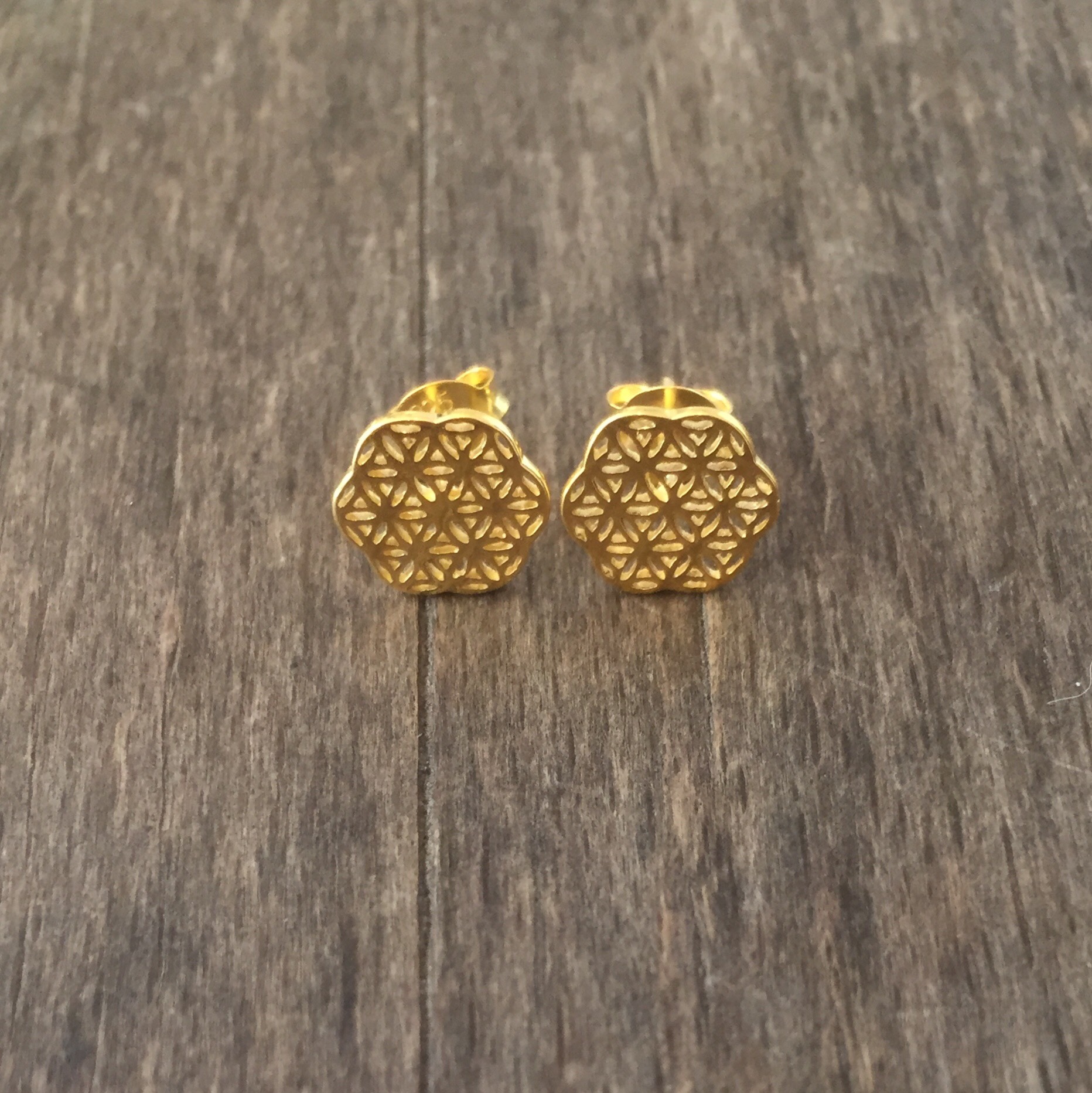 Boucles D'Oreilles Artisanales Fleur De Vie - Argenté - Neuf Sans Emballage