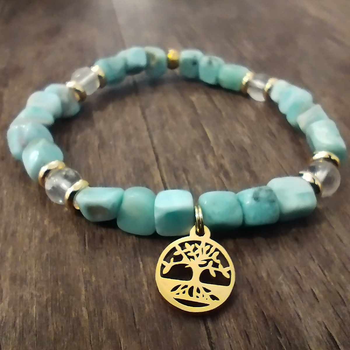 Parure En Larimar - Collier, Boucle Et Bracelet En Pierre Naturelle Bleue - Occasion Jamais Portée - Style Chakra Goutte