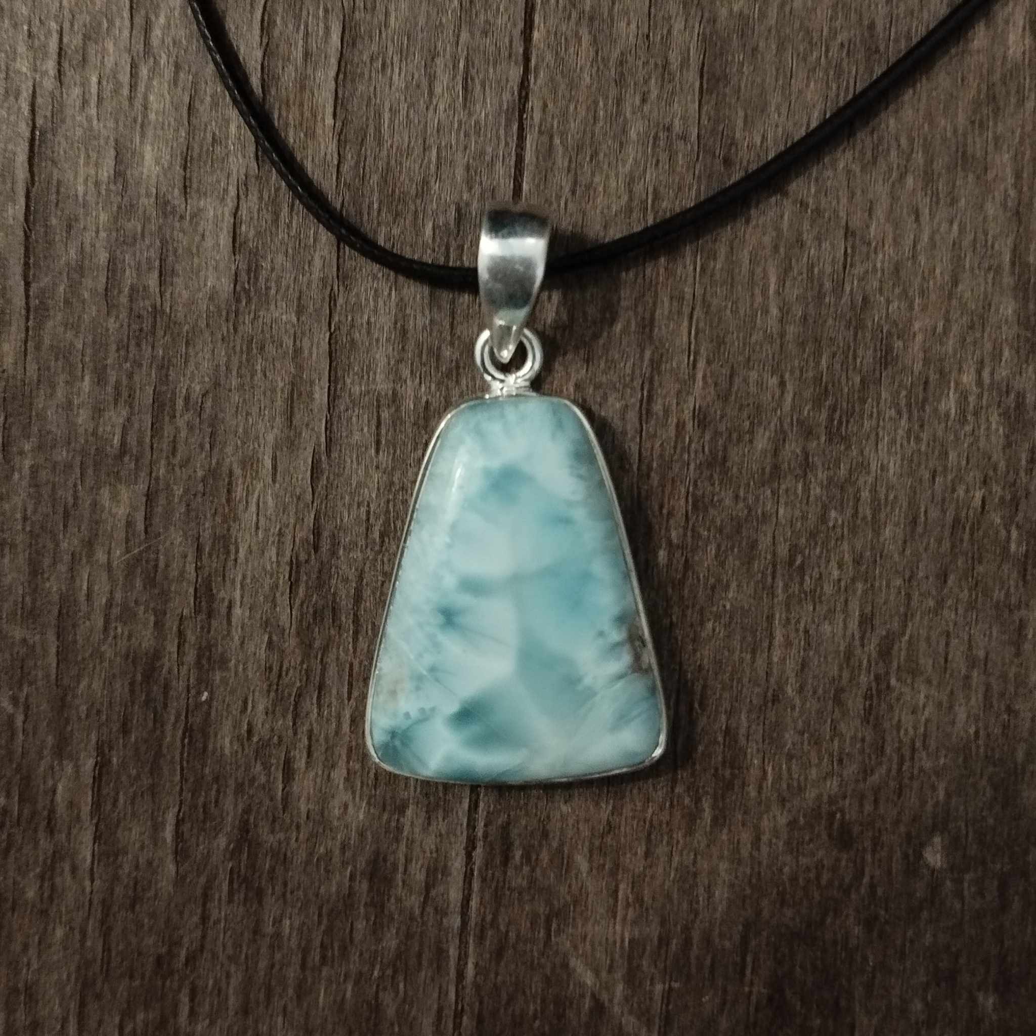 Pendentif En Argent 925 Avec Pierre Larimar Bleue Des Caraïbes - Longueur 1,5 Pouce - Fait Main - Neuf